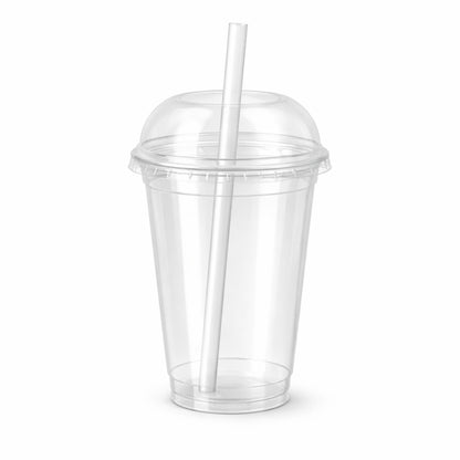 24oz Clear PET Cups with 2" Wide Dome Lid & Straw Plastic Disposable Smoothie Cups VeZee