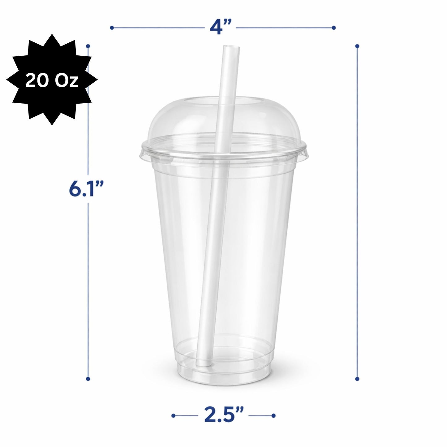 24oz Clear PET Cups with 2" Wide Dome Lid & Straw Plastic Disposable Smoothie Cups VeZee