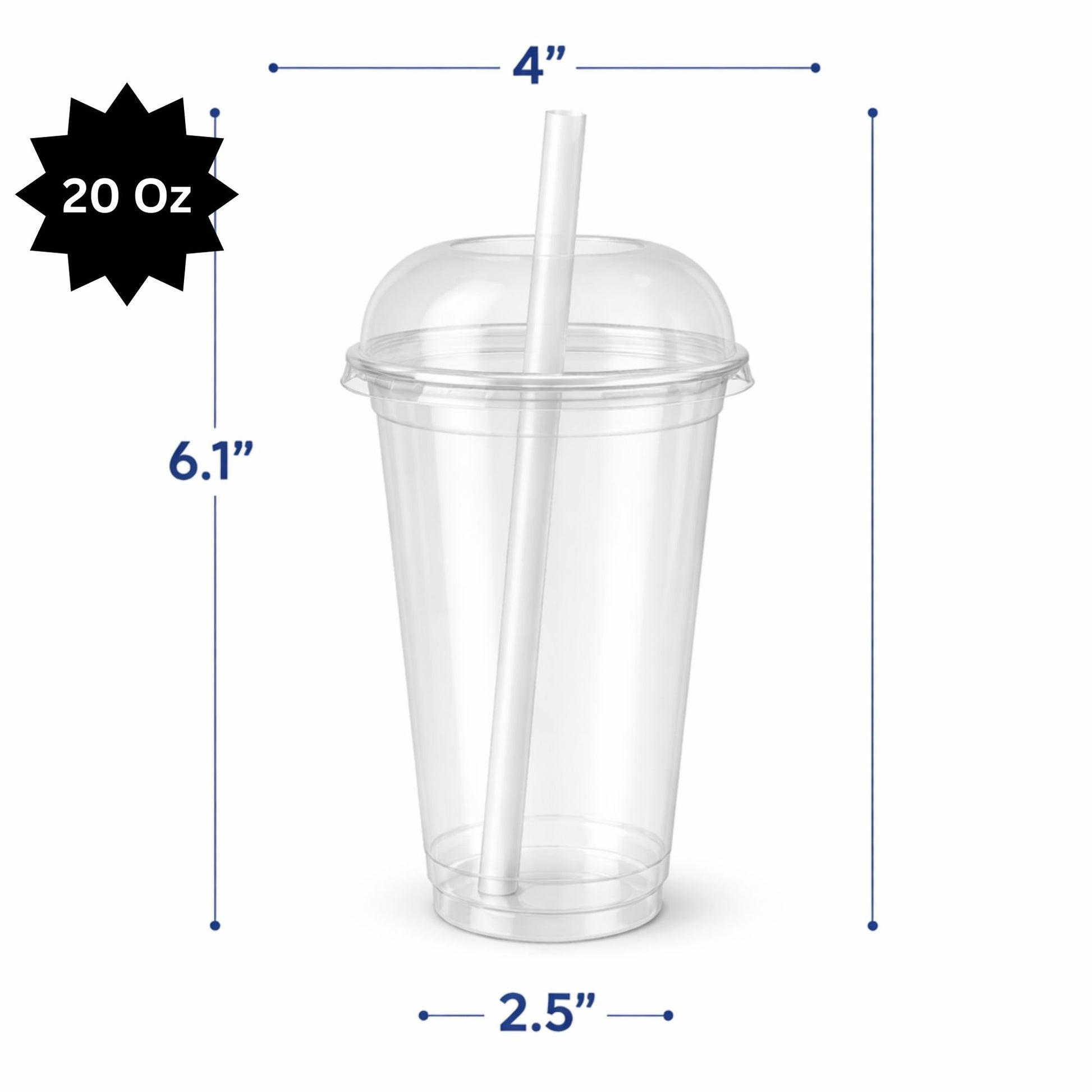 24oz Clear PET Cups with 2" Wide Dome Lid & Straw Plastic Disposable Smoothie Cups VeZee