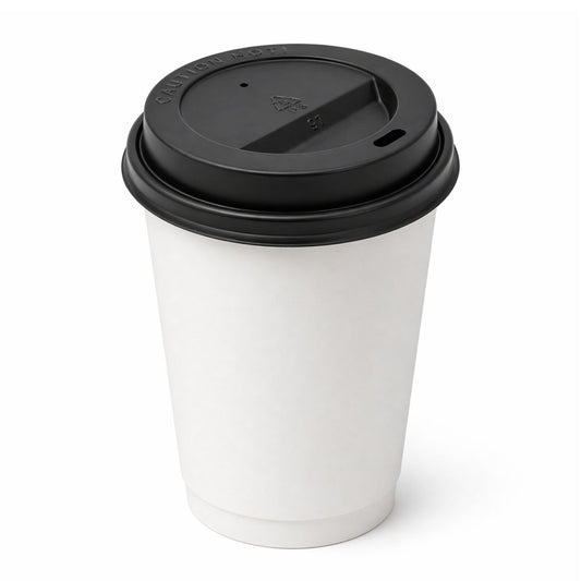 *Buy Bulk* 10oz Disposable Poly Paper Cups with Black Dome Lids Hot & Cold Paper Cups VeZee Pack of 100