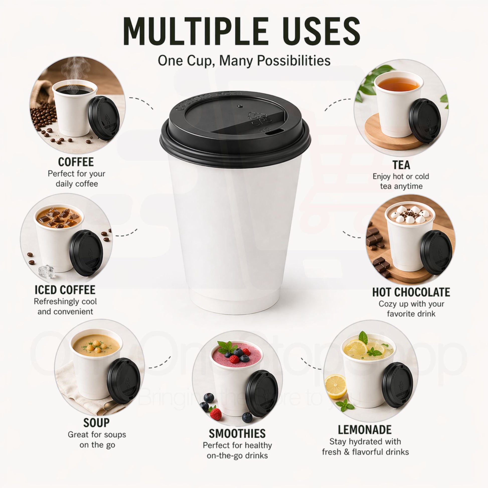 *Buy Bulk* 10oz Disposable Poly Paper Cups with Black Dome Lids Hot & Cold Paper Cups VeZee