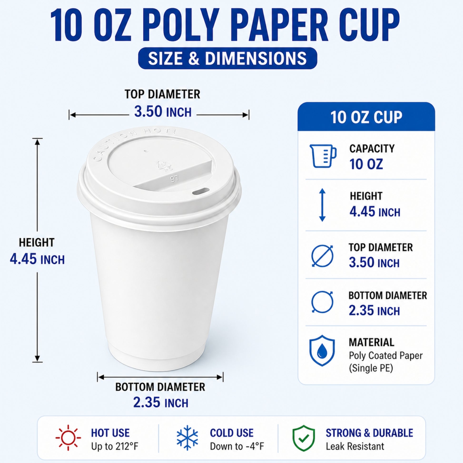 *Buy Bulk* 10oz White Disposable Poly Paper Cups with White Dome Lids Hot & Cold Paper Cups VeZee