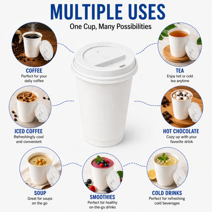 *Buy Bulk* 10oz White Disposable Poly Paper Cups with White Dome Lids Hot & Cold Paper Cups VeZee