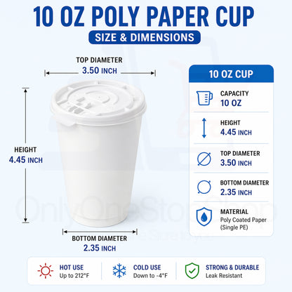 *Buy Bulk* 10oz White Disposable Poly Paper Cups with White Lids Hot & Cold Paper Cups VeZee