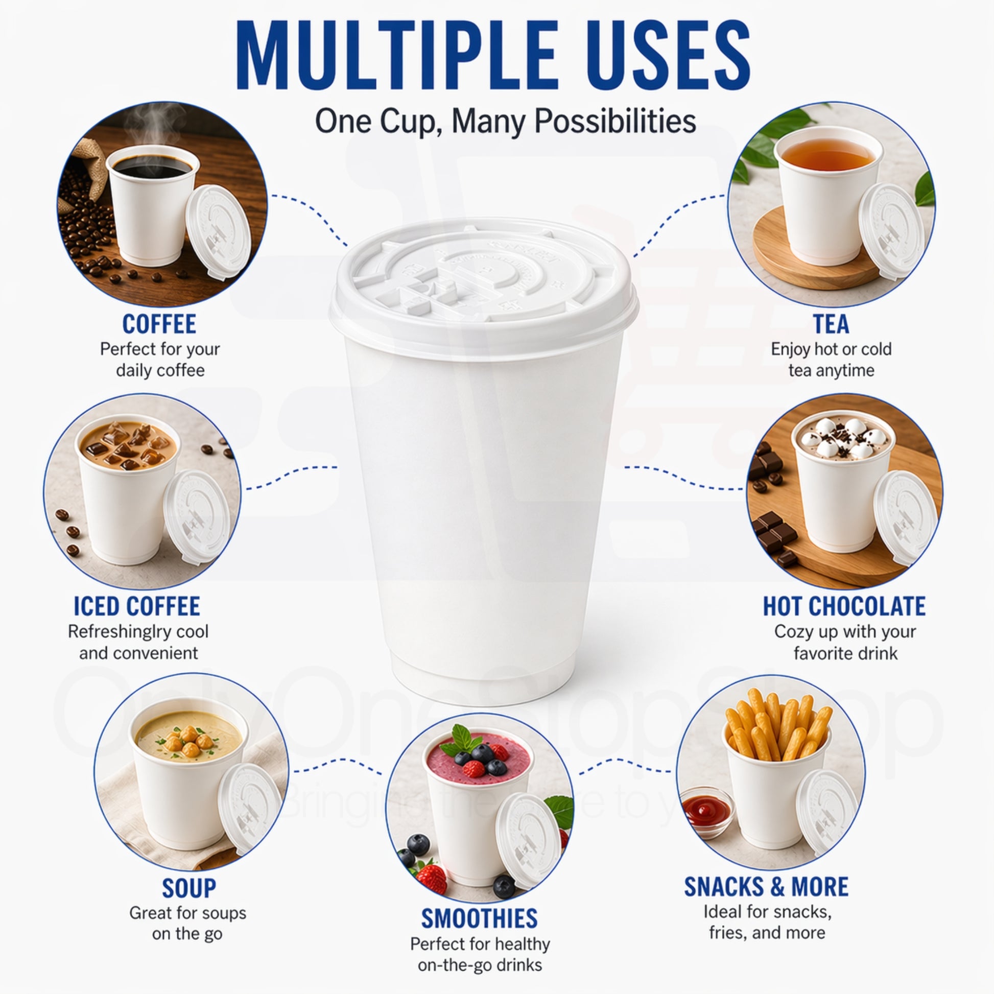 *Buy Bulk* 10oz White Disposable Poly Paper Cups with White Lids Hot & Cold Paper Cups VeZee