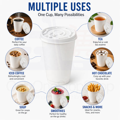 *Buy Bulk* 10oz White Disposable Poly Paper Cups with White Lids Hot & Cold Paper Cups VeZee