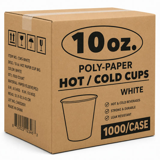 *WHOLESALE* 10 oz White Poly Paper Cups Hot and Cold Disposable Leak Resistant Cups: 1000/Case Paper Cups VeZee
