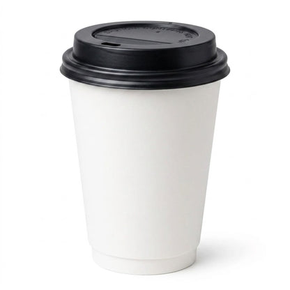 *Buy Bulk* 12oz Disposable Poly Paper Cups with Black Dome Lids Hot & Cold Paper Cups VeZee Pack of 100
