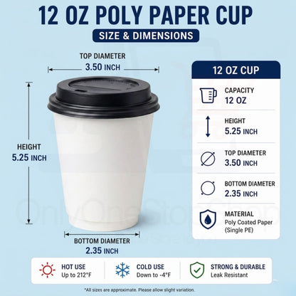 *Buy Bulk* 12oz Disposable Poly Paper Cups with Black Dome Lids Hot & Cold Paper Cups VeZee