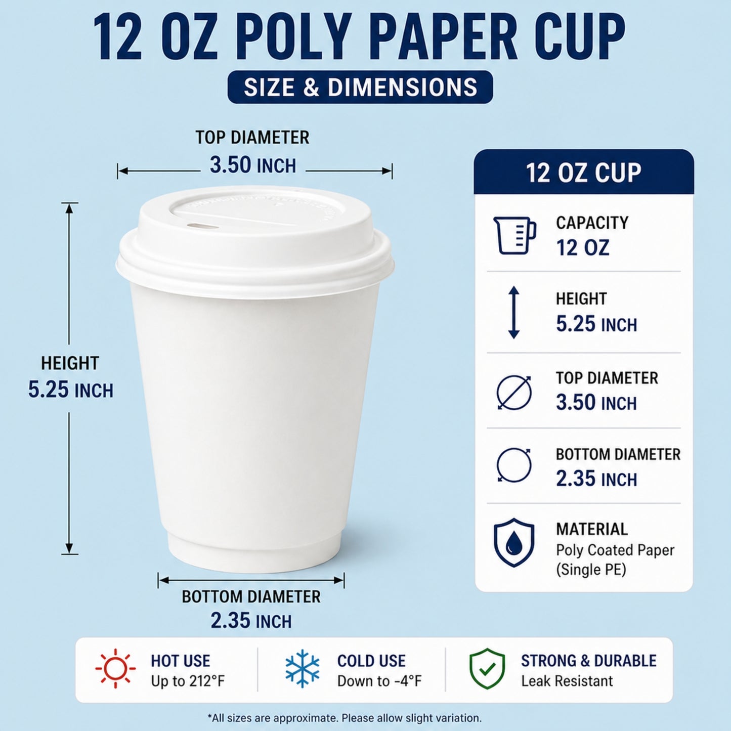 *Buy Bulk* 12oz Disposable White Poly Paper Cups with White Dome Lids Hot & Cold Paper Cups VeZee