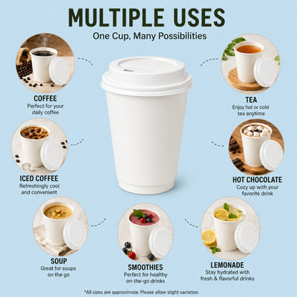 *Buy Bulk* 12oz Disposable White Poly Paper Cups with White Dome Lids Hot & Cold Paper Cups VeZee