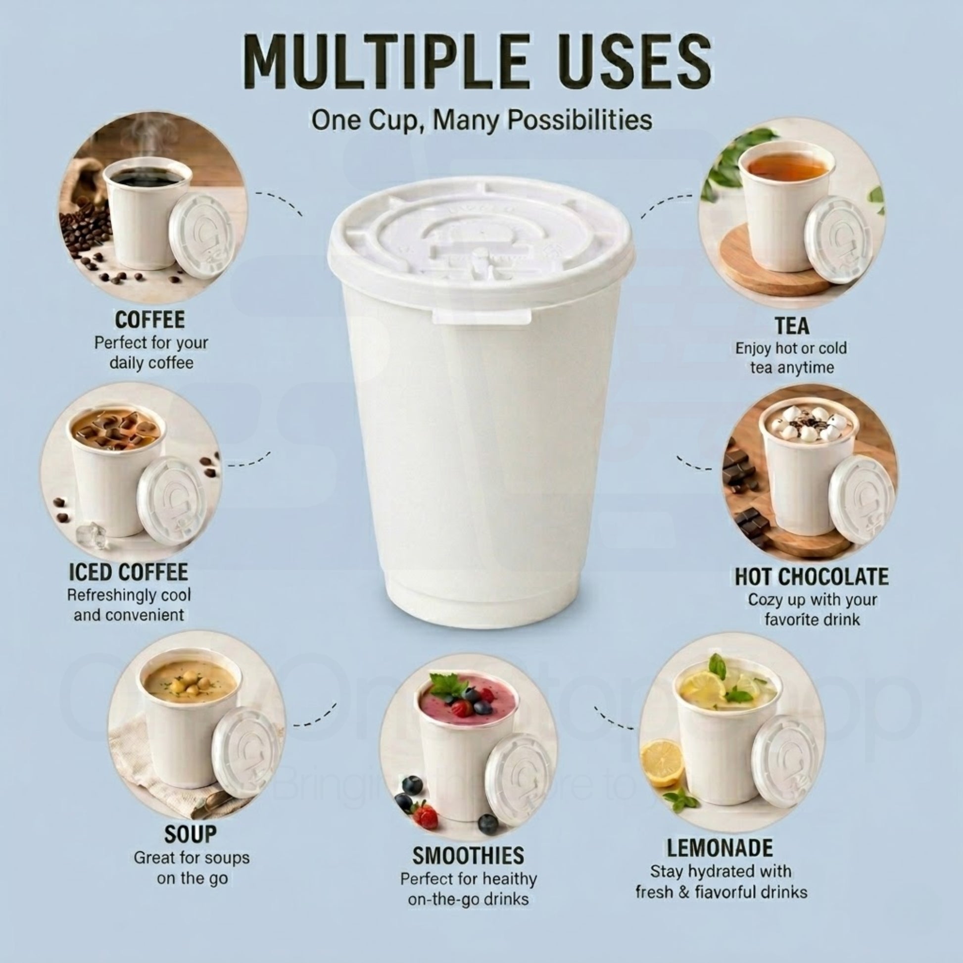 *Buy Bulk* 12oz Disposable Poly Paper Cups with White Lids Hot & Cold Paper Cups VeZee