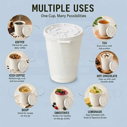 *Buy Bulk* 12oz Disposable Poly Paper Cups with White Lids Hot & Cold Paper Cups VeZee