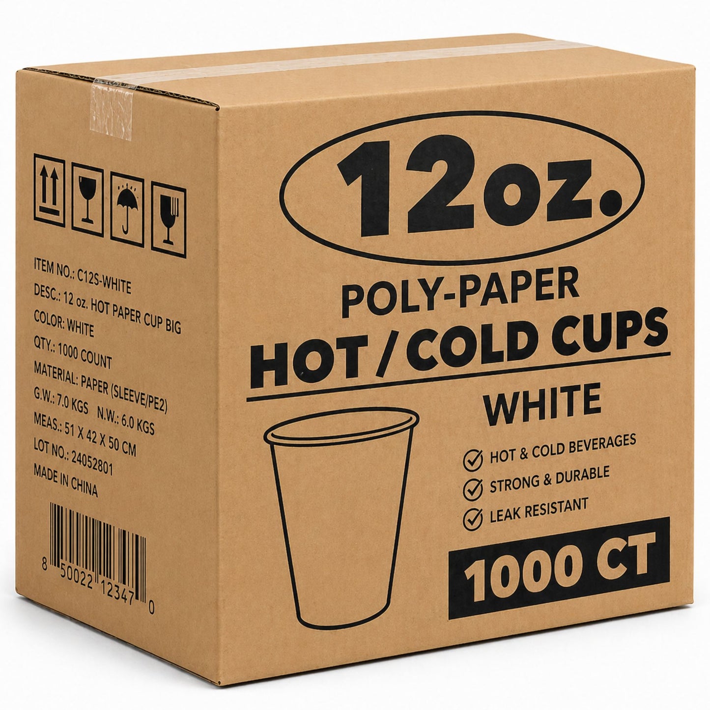 *WHOLESALE* 12 oz White Poly Paper Cups Hot and Cold Disposable Leak Resistant Cups 1000 Count Case Paper Cups VeZee