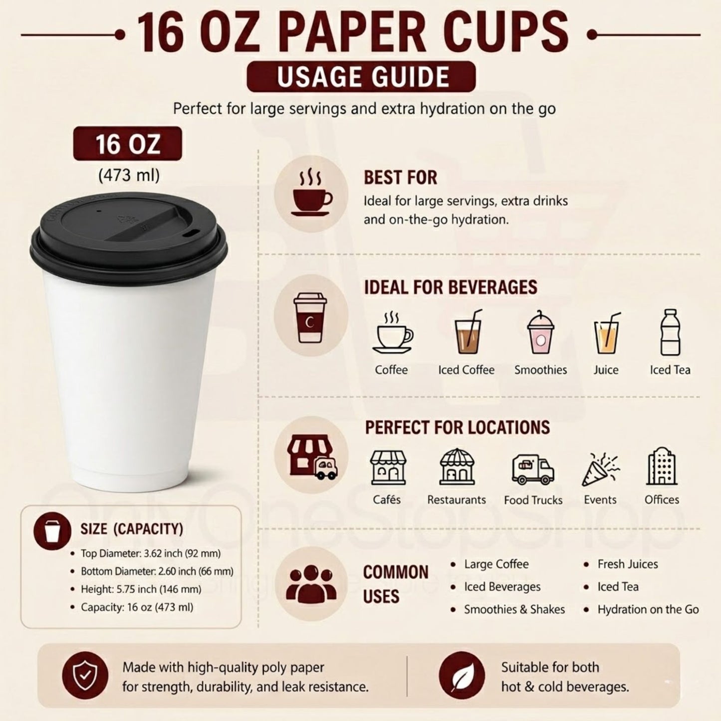 *Buy Bulk* 16oz Disposable Poly Paper Cups with Black Dome Lids Hot & Cold Paper Cups VeZee