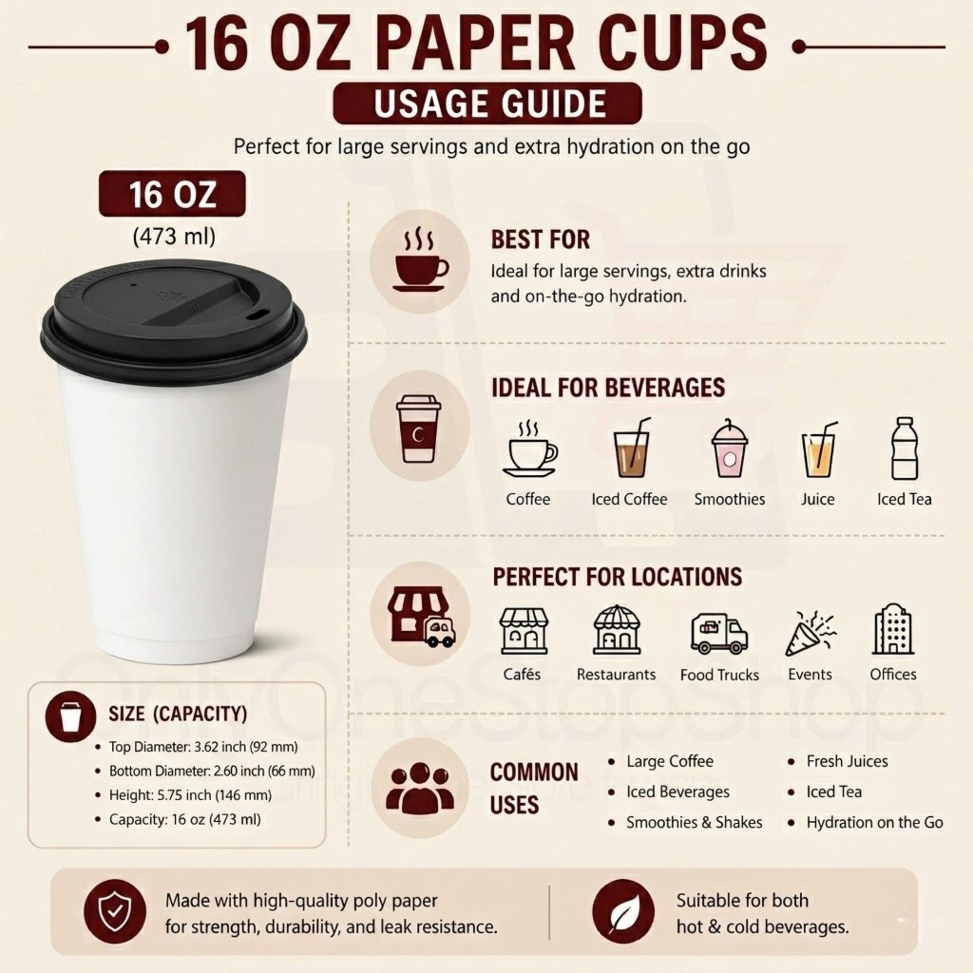 *Buy Bulk* 16oz Disposable Poly Paper Cups with Black Dome Lids Hot & Cold Paper Cups VeZee