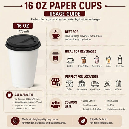 *Buy Bulk* 16oz Disposable Poly Paper Cups with Black Dome Lids Hot & Cold Paper Cups VeZee