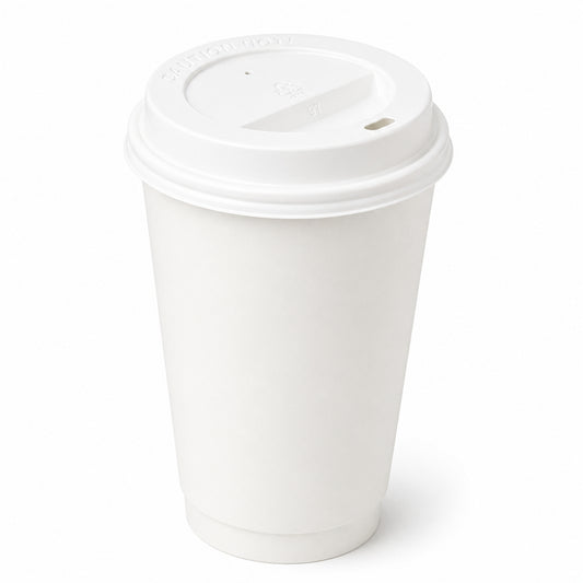 *Buy Bulk* 16oz Disposable White Poly Paper Cups with White Dome Lids Hot & Cold Paper Cups VeZee Pack of 100