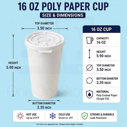 *Buy Bulk* 16oz Poly Disposable Paper Cup with White Lids Hot & Cold Paper Cups VeZee
