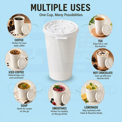 *Buy Bulk* 16oz Poly Disposable Paper Cup with White Lids Hot & Cold Paper Cups VeZee