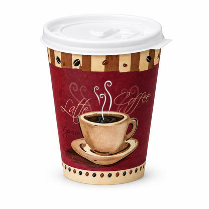 *Buy Bulk* 8oz Disposable Heaven Poly Paper Cups with White Lid Hot & Cold Paper Cups VeZee Pack of 100