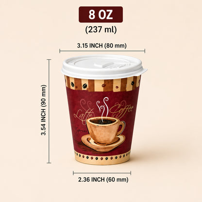 *Buy Bulk* 8oz Disposable Heaven Poly Paper Cups with White Lid Hot & Cold Paper Cups VeZee