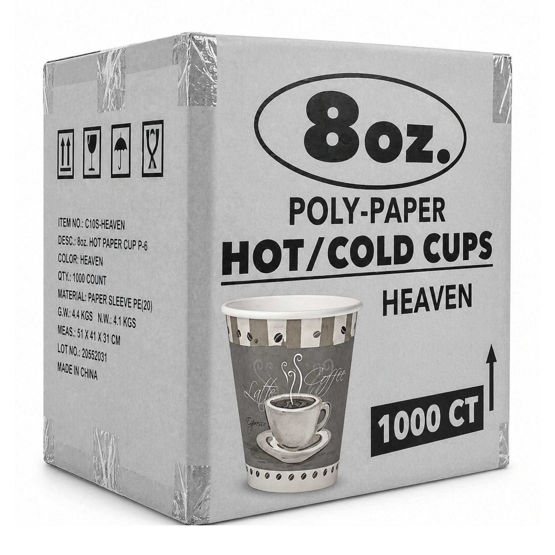 *WHOLESALE* 8 oz Heaven White Poly Paper Cups Hot and Cold Disposable Leak Resistant Cups 1000/ Case Paper Cups VeZee
