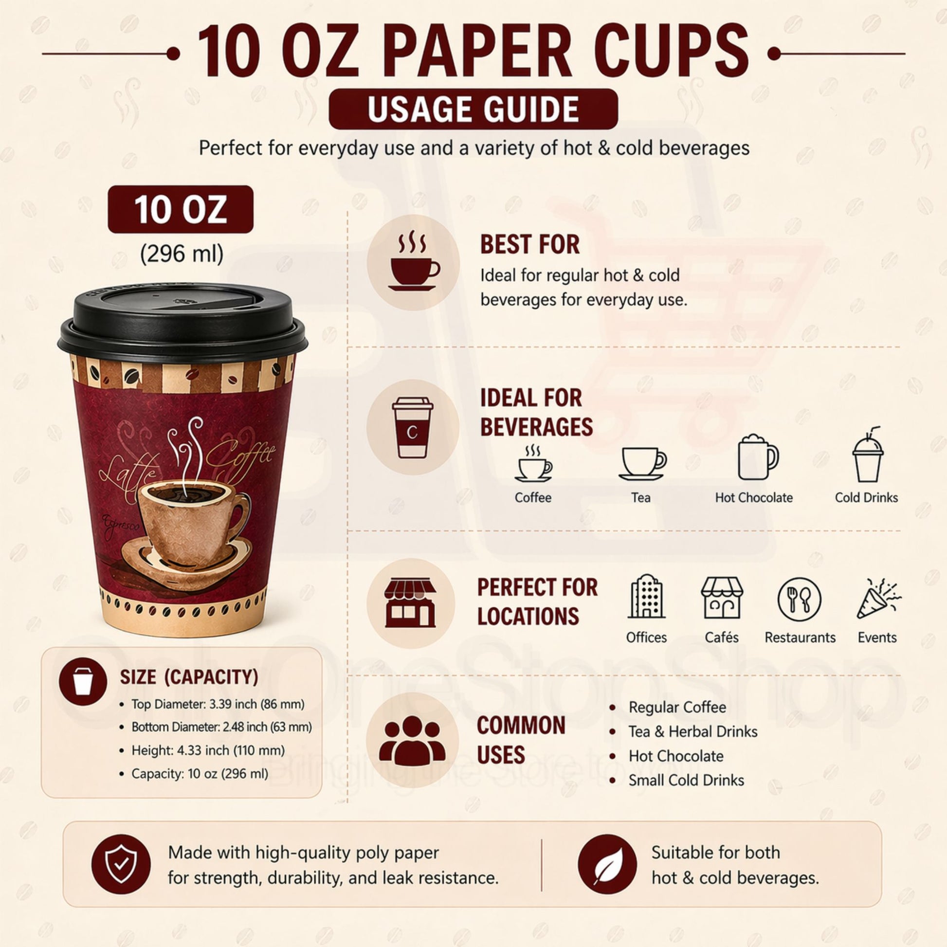 *Buy Bulk* 10oz Disposable Heaven Poly Paper Cups with Black Dome Lids Hot & Cold Paper Cups VeZee