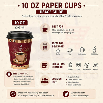 *Buy Bulk* 10oz Disposable Heaven Poly Paper Cups with Black Dome Lids Hot & Cold Paper Cups VeZee