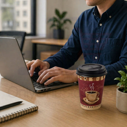 *Buy Bulk* 10oz Disposable Heaven Poly Paper Cups with Black Dome Lids Hot & Cold Paper Cups VeZee