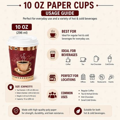 *Buy Bulk* 10oz Disposable Heaven Poly Paper Cups with White Dome Lids Hot & Cold Paper Cups VeZee