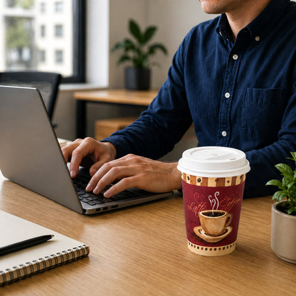 *Buy Bulk* 10oz Disposable Heaven Poly Paper Cups with White Dome Lids Hot & Cold Paper Cups VeZee