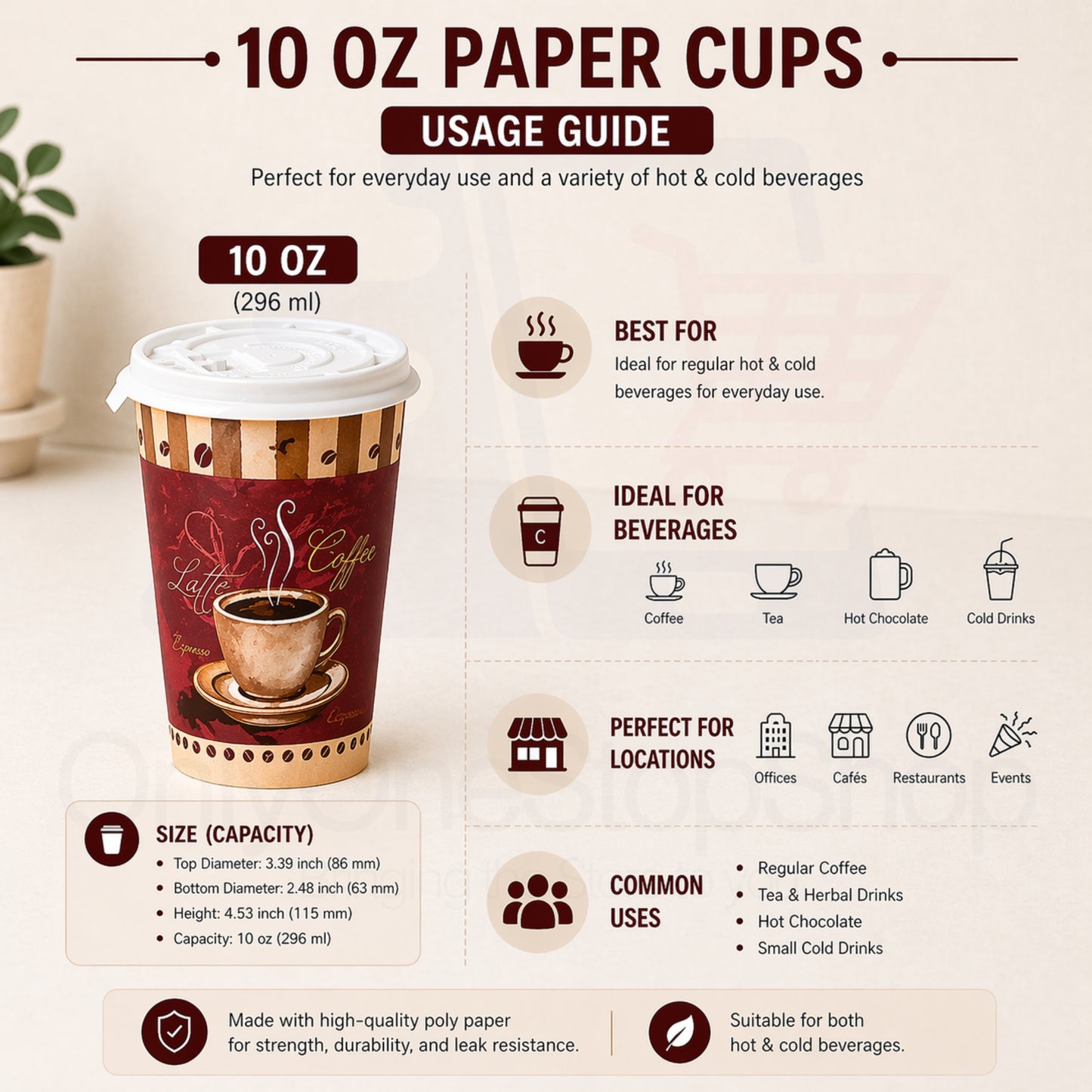 *Buy Bulk* 10oz Disposable Heaven Poly Paper Cups with white Lid Hot & Cold Paper Cups VeZee