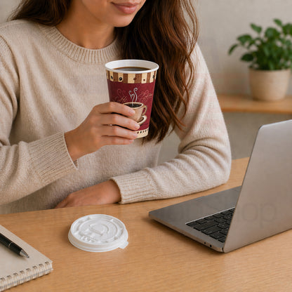 *Buy Bulk* 10oz Disposable Heaven Poly Paper Cups with white Lid Hot & Cold Paper Cups VeZee