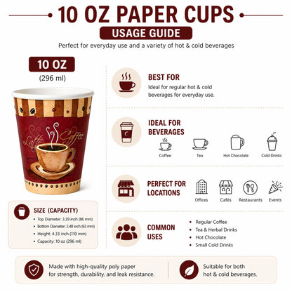 *BUY BULK* 10 oz Heaven White Poly Paper Cups Hot and Cold Disposable Leak Resistant Cups Paper Cups VeZee