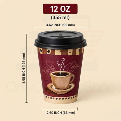*Buy Bulk* 12oz Disposable Heaven Poly Paper Cups with Black Dome Lids Hot & Cold Paper Cups VeZee