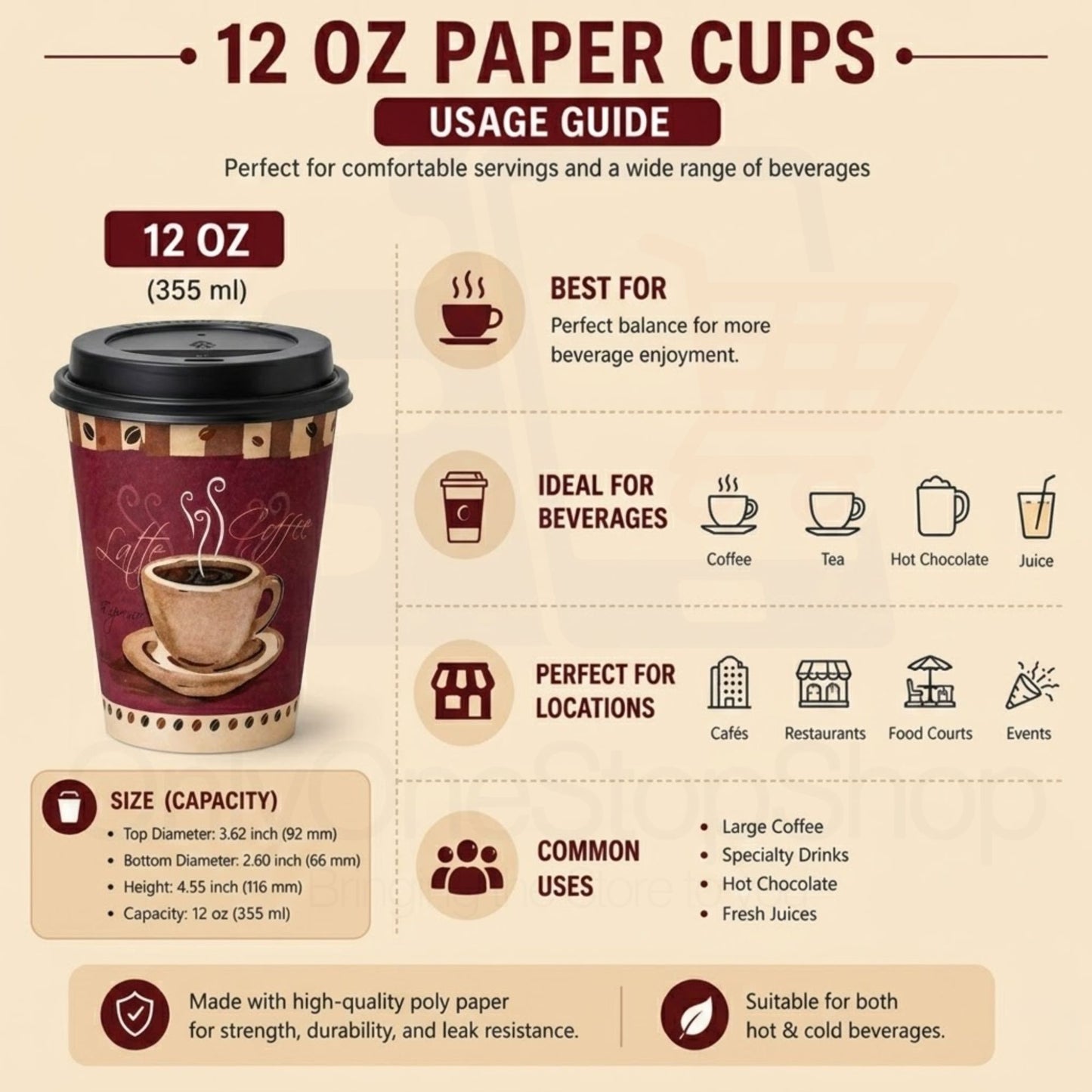 *Buy Bulk* 12oz Disposable Heaven Poly Paper Cups with Black Dome Lids Hot & Cold Paper Cups VeZee