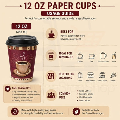 *Buy Bulk* 12oz Disposable Heaven Poly Paper Cups with Black Dome Lids Hot & Cold Paper Cups VeZee