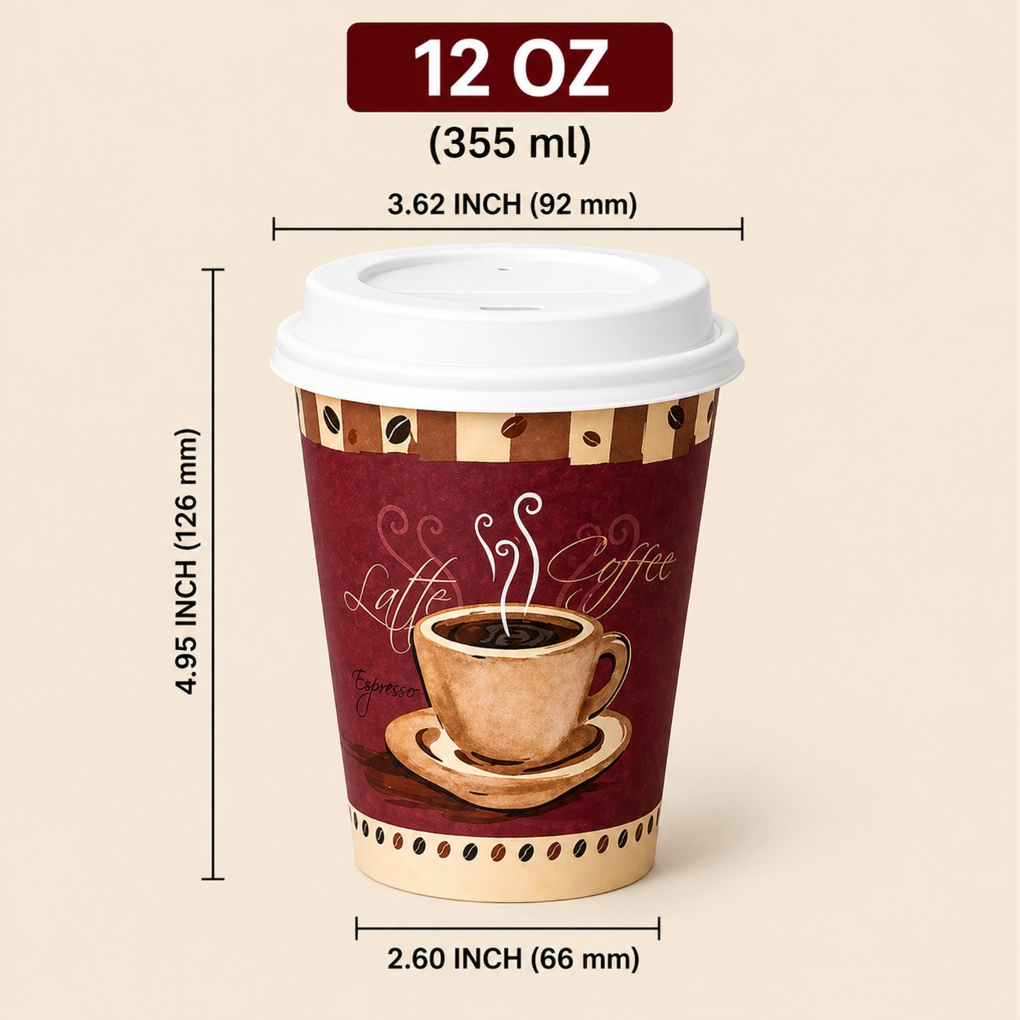 *Buy Bulk* 12oz Disposable Heaven Poly Paper Cups with White Dome Lids Hot & Cold Paper Cups VeZee