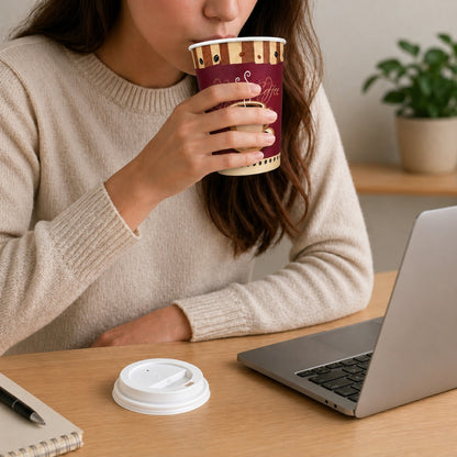 *Buy Bulk* 12oz Disposable Heaven Poly Paper Cups with White Dome Lids Hot & Cold Paper Cups VeZee
