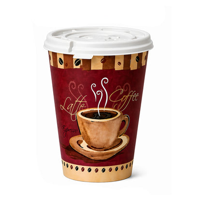 *Buy Bulk* 12oz Disposable Heaven Poly Paper Cups with White Lid Hot & Cold Paper Cups VeZee Pack of 100