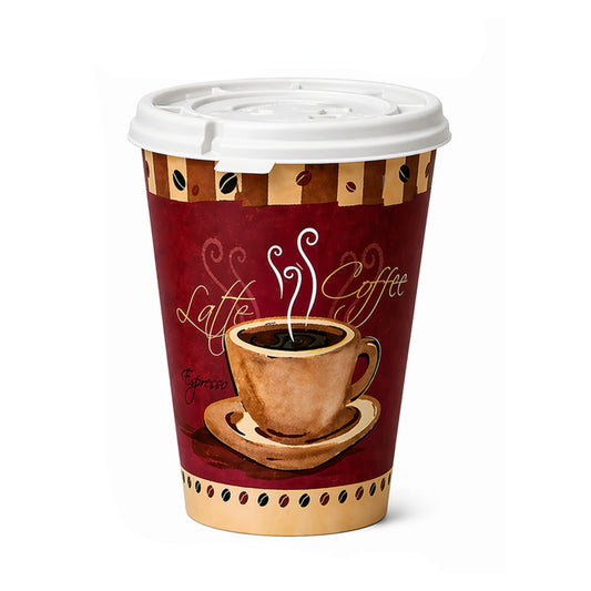*Buy Bulk* 12oz Disposable Heaven Poly Paper Cups with White Lid Hot & Cold Paper Cups VeZee Pack of 100