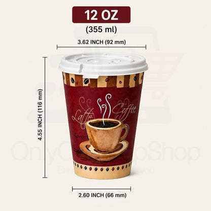 *Buy Bulk* 12oz Disposable Heaven Poly Paper Cups with White Lid Hot & Cold Paper Cups VeZee