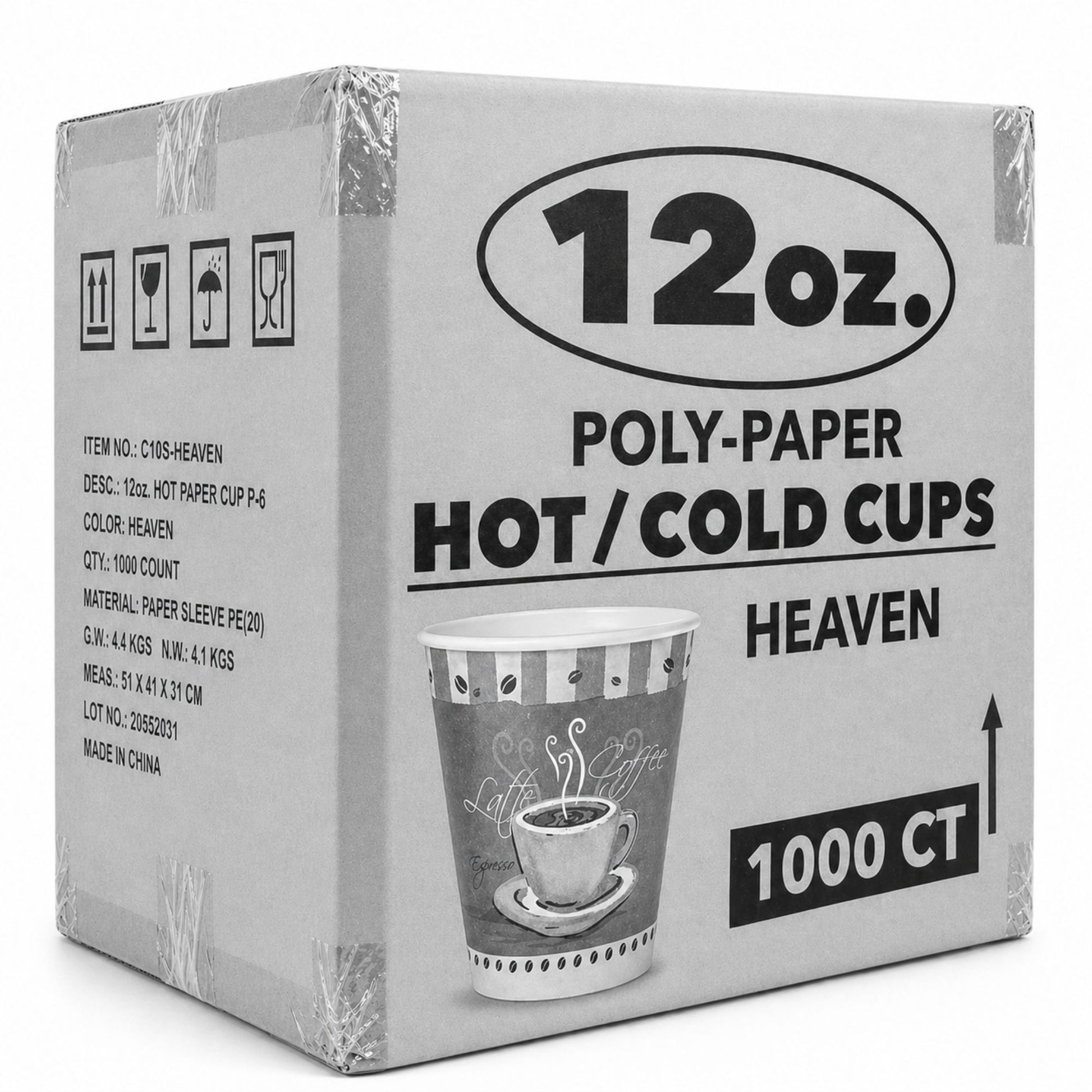 *WHOLESALE*12 oz Heaven White Poly Paper Cups Hot 1000/Case Paper Cups VeZee