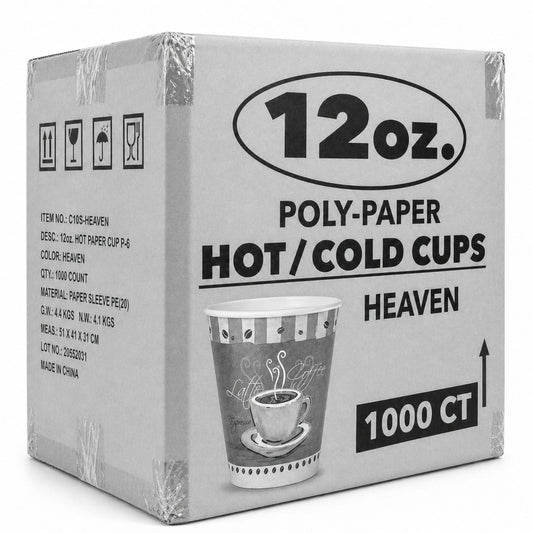 *WHOLESALE*12 oz Heaven White Poly Paper Cups Hot 1000/Case Paper Cups VeZee