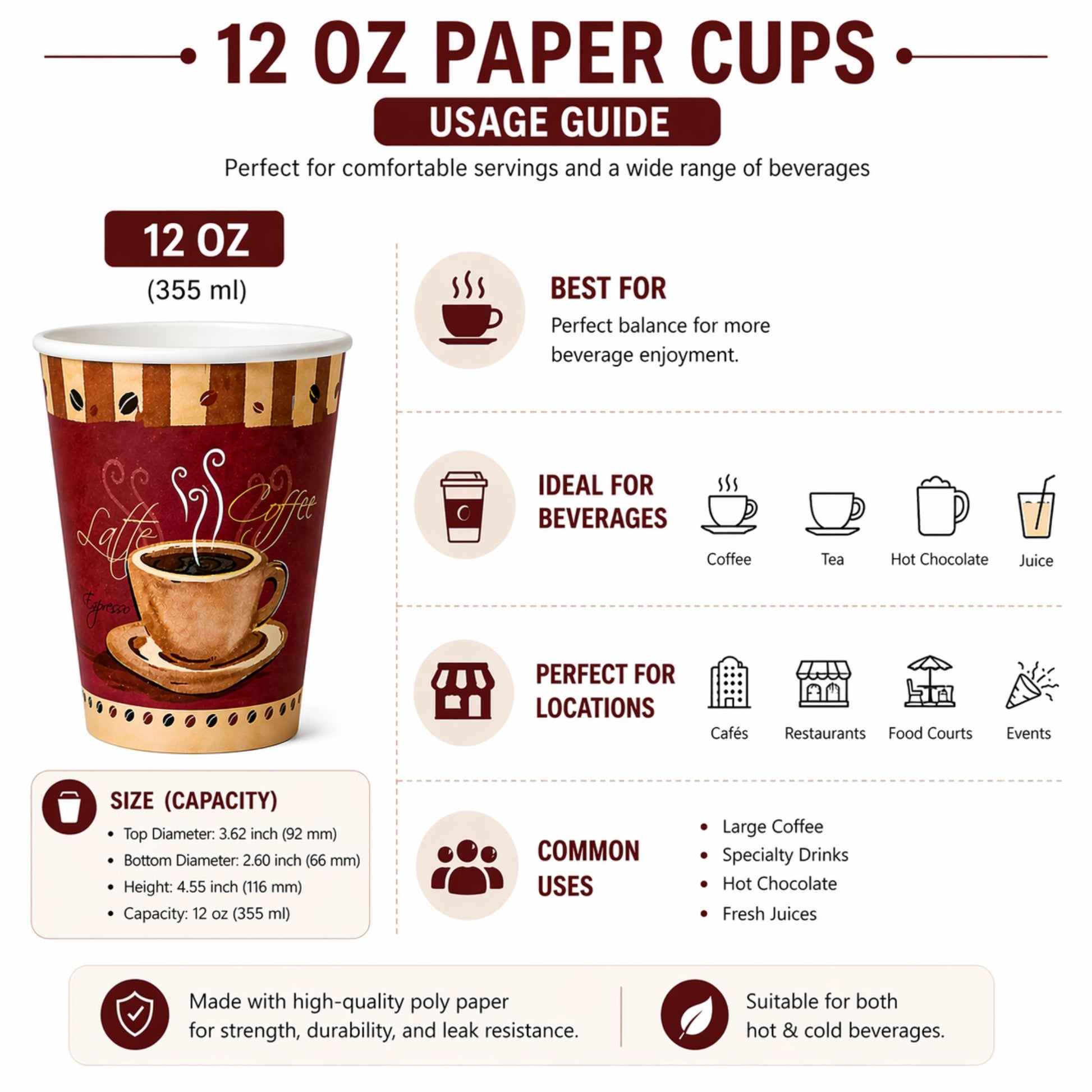 *WHOLESALE*12 oz Heaven White Poly Paper Cups Hot 1000/Case Paper Cups VeZee