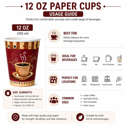 *WHOLESALE*12 oz Heaven White Poly Paper Cups Hot 1000/Case Paper Cups VeZee