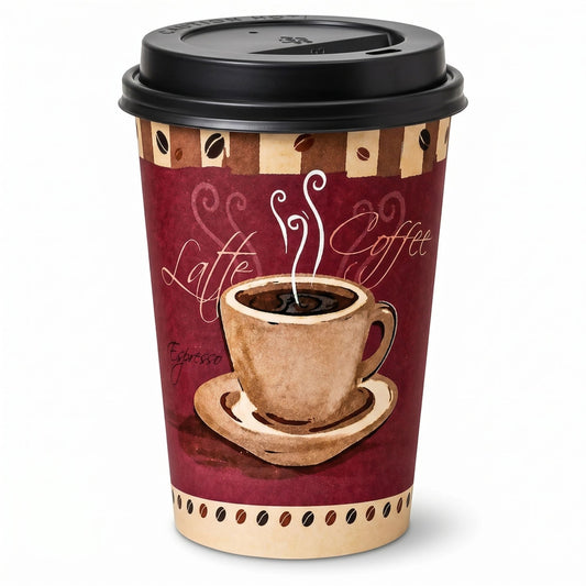 *Buy Bulk* 16oz Disposable Heaven Poly Paper Cups with Black Dome Lids Hot & Cold Paper Cups VeZee Pack of 100