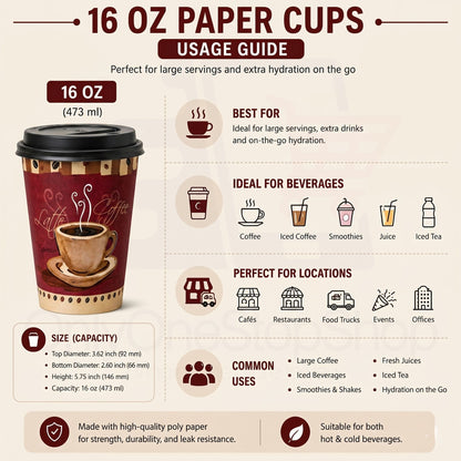 *Buy Bulk* 16oz Disposable Heaven Poly Paper Cups with Black Dome Lids Hot & Cold Paper Cups VeZee