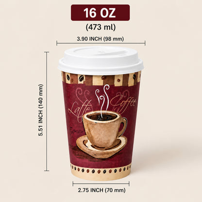 *Buy Bulk* 16oz Disposable Heaven Poly Paper Cups with White Dome Lids Hot & Cold Paper Cups VeZee